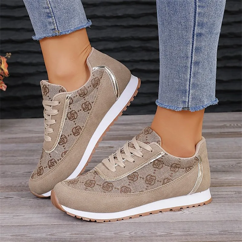 Flower Print Lace-up Fashion  Lightweight Breathable  Sneakers