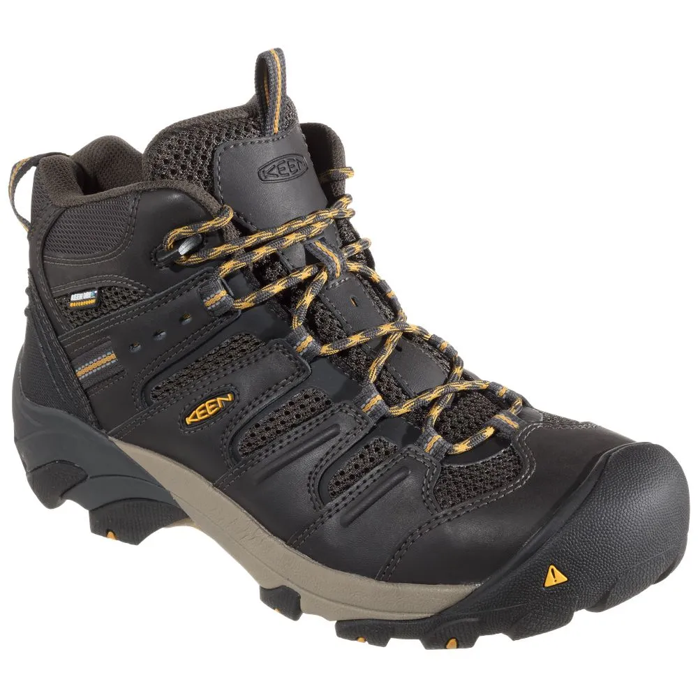 KEEN Utility Lansing Mid Waterproof Steel Toe Work Boots for Men - Raven/Tawny Olive - 12M