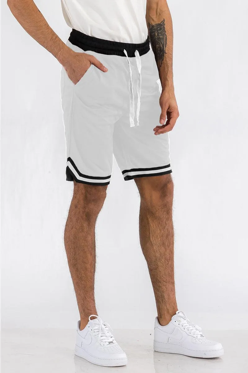 Mens White Drawstring Shorts Black White Trim Basketball...