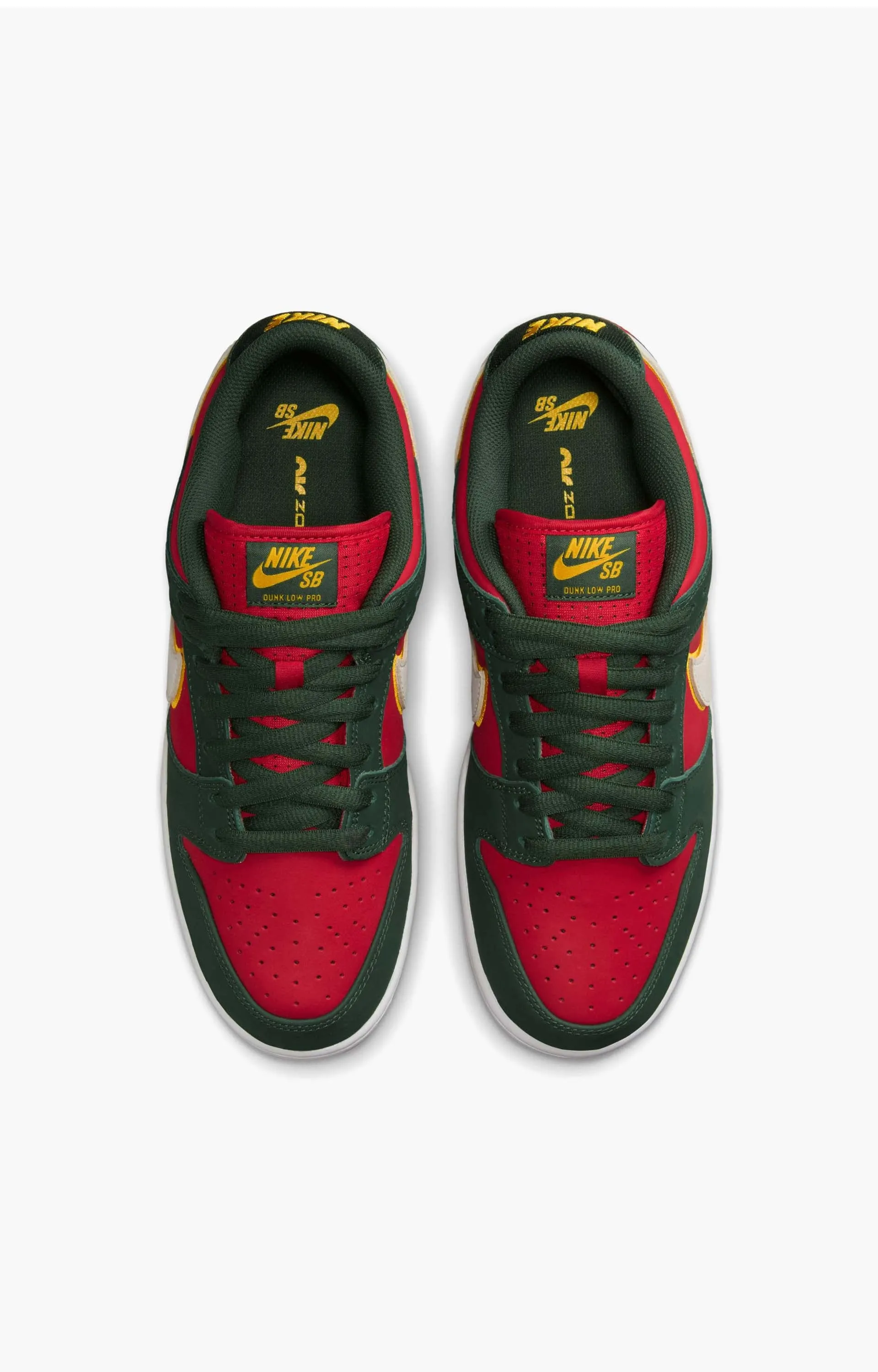 Nike SB Dunk Low Pro Premium Shoe, Fir/White University Gold/Fire Red