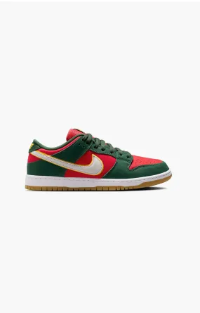 Nike SB Dunk Low Pro Premium Shoe, Fir/White University Gold/Fire Red