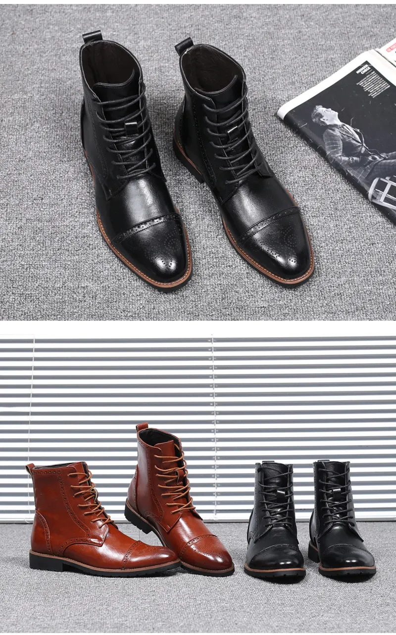 Plus size British style men's boots leather boots men's shoes - Boots Shoes