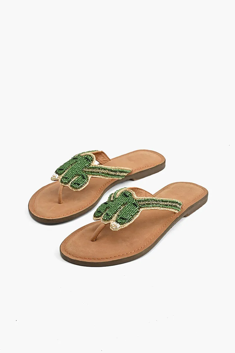 Prickly Cactus Beaded Slider Sandals | Comfortable Bohemian Sandals