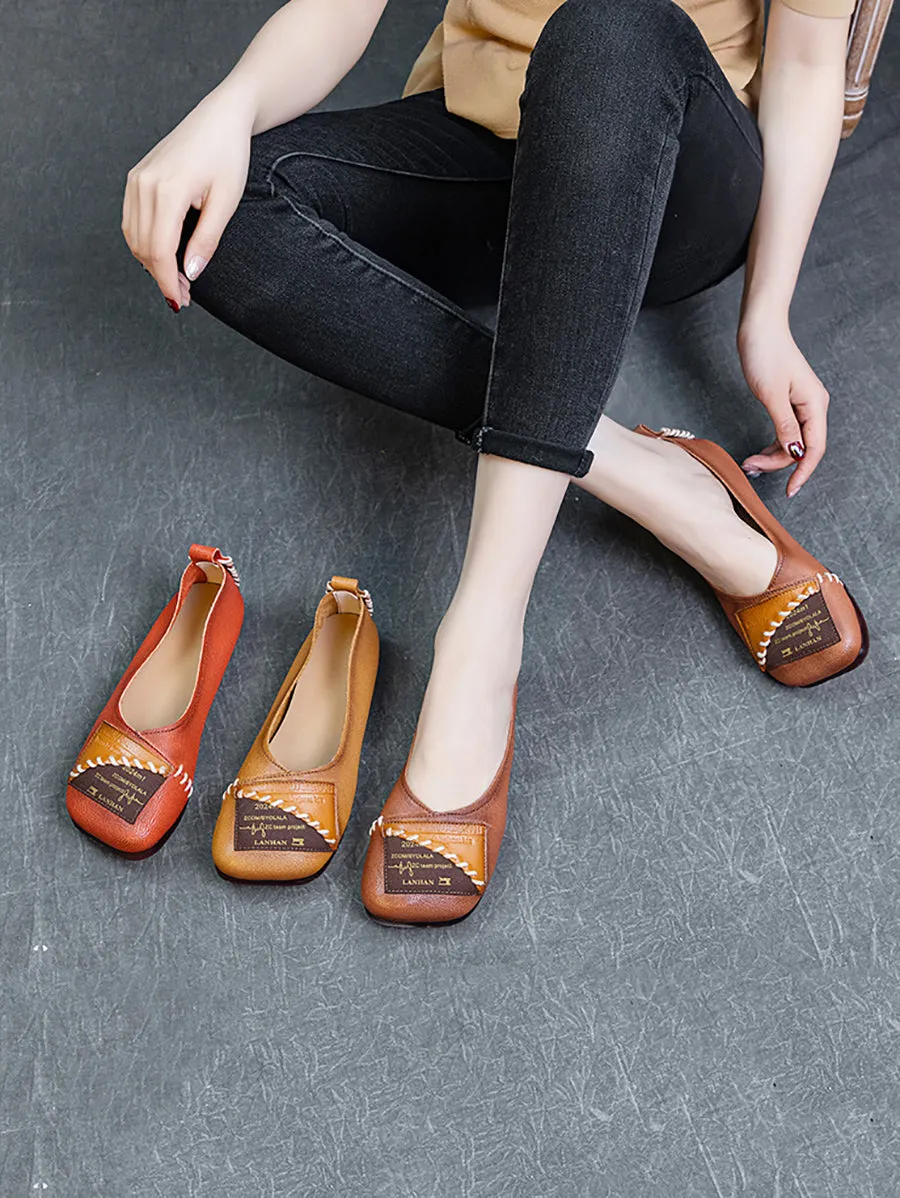 Women Artsy Colorblock Soft Leather  Flat Shoes KL1024